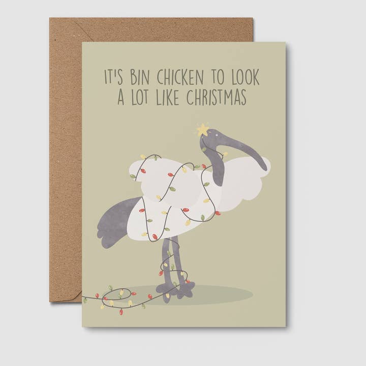 Quokka the Rocker - Wholesale Christmas Card - Ibis lights- AUSTRALIAN CHRISTMAS GREETING CARD, Bin Chicken