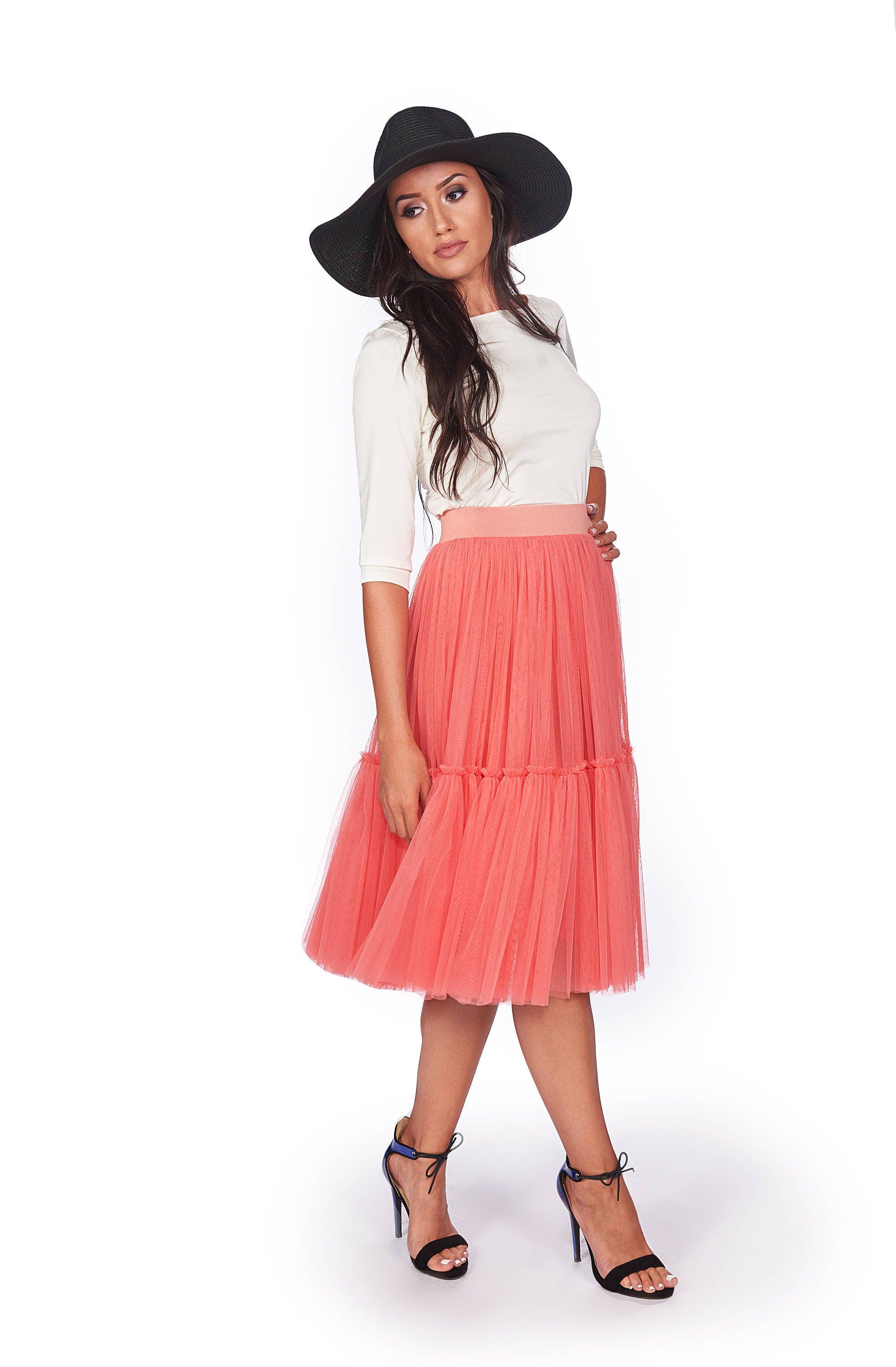 RALELE EOOD - Wholesale Skirt - Women's - Gypsy Pink Tulle Skirt, Tutu Midi Flared Skirt3