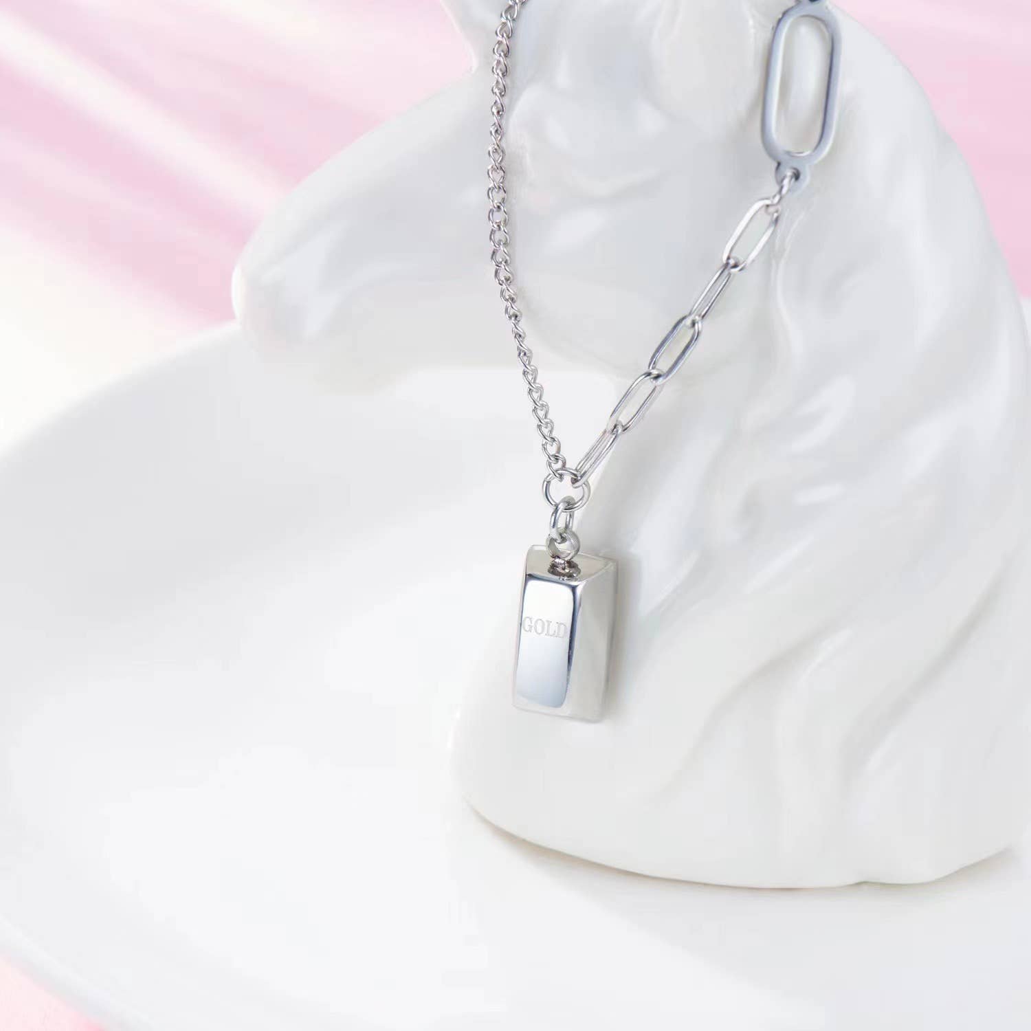 Ladylande - Wholesale Pendant/Charm Necklace - Silver Luxe Bar Pendant Necklace  engraved "Wealth & power5