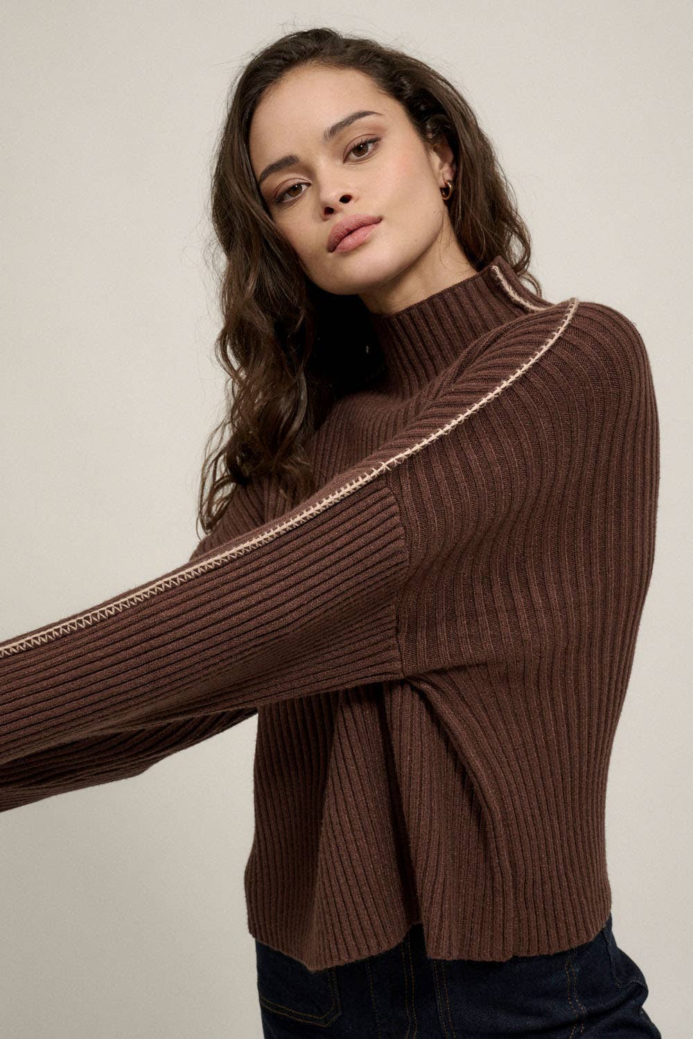 Promesa USA - Wholesale Knit Sweater - Women's - Solid High Neck Rib Knit Expose Seam Sweater24