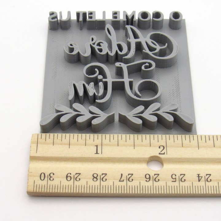 O Come Let Us Adore Him Christmas Mug Clay Stamp for handbuild pottery for wholesale by A Mayes Pottery