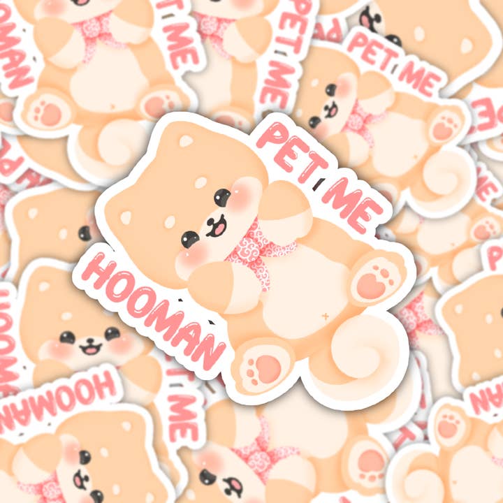 Pet Me Hooman Shiba Waterproof Vinyl Sticker for wholesale by Mashi Box