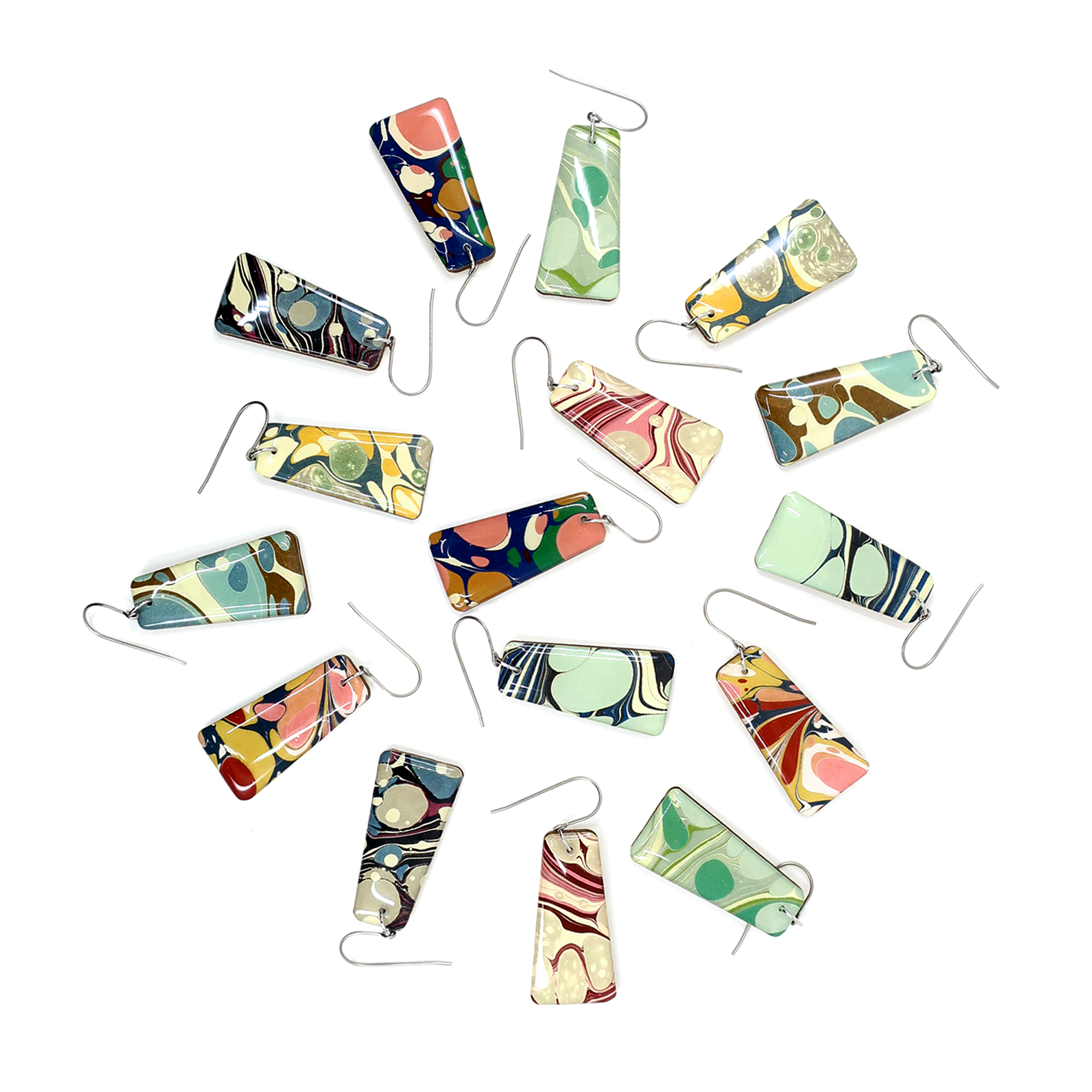 autumn + tree - Vente Boucles d'oreilles pendantes - Boucles d'oreilles pendantes en marbre moderne du milieu du siècle, bleu poudré3