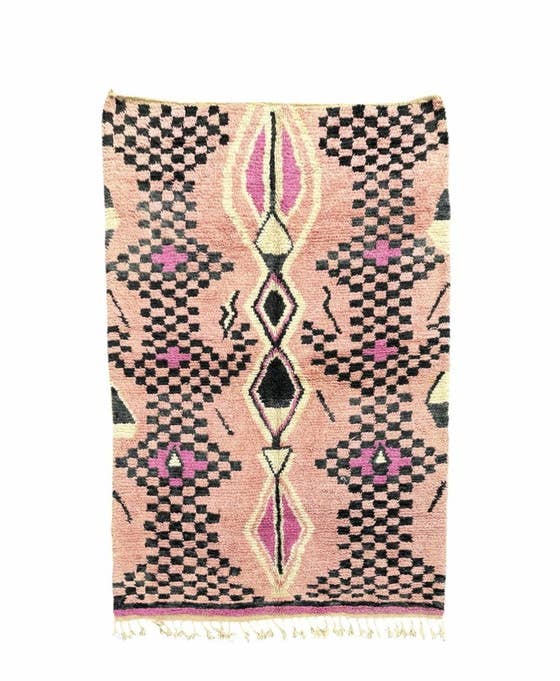 BohoVibeCraft - Vente Tapis - Tapis Diamant Zigzag Noir en Gros | Laine Crème Moelleuse3