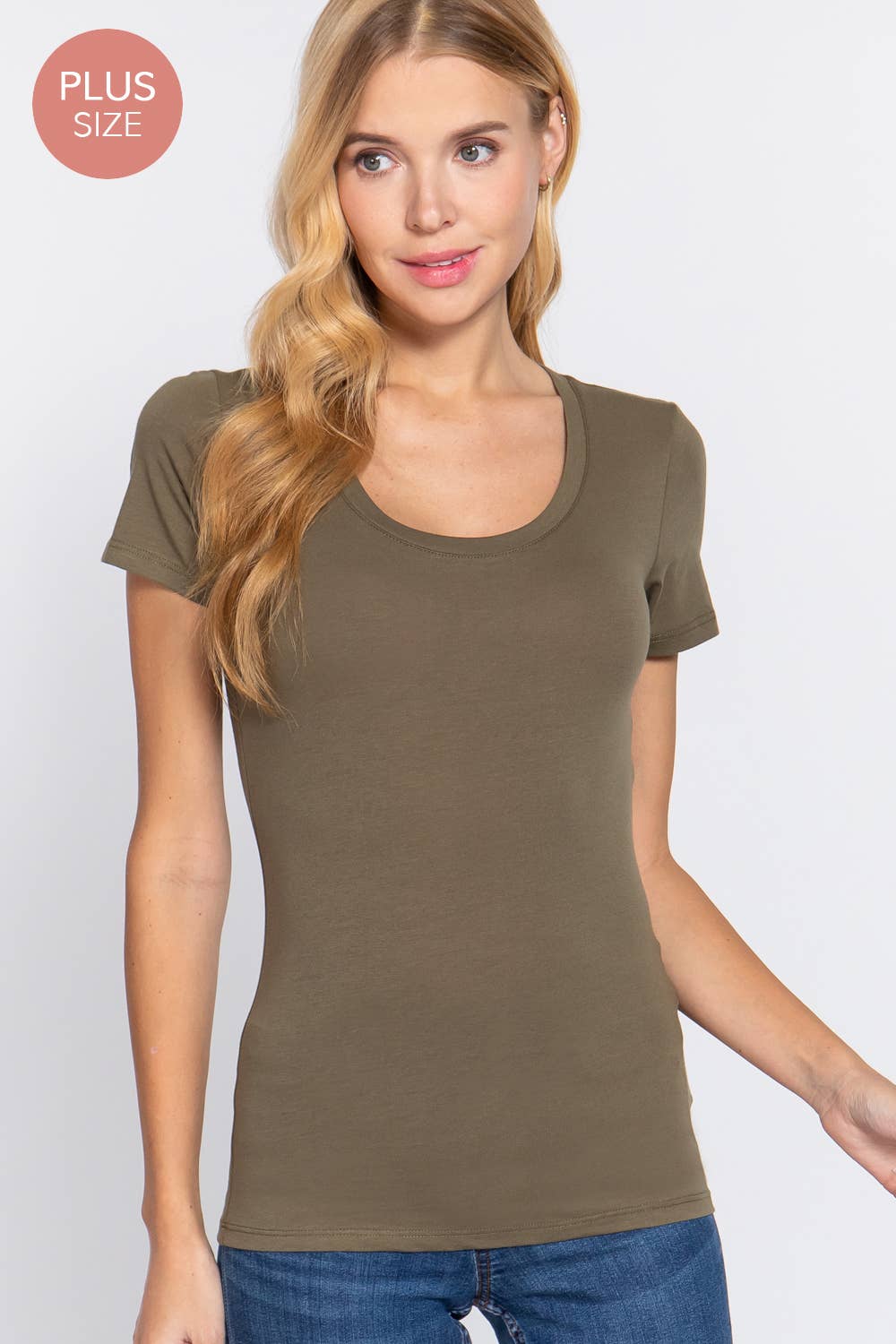 Active Basic | Active USA - Vente T-shirt – femme - [GRANDE TAILLE] Haut à manches courtes en jersey de coton à encolure dégagée34