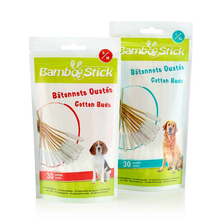 Pack of 10 bags of 30 cotton swabs for dogs Bamboostick® for wholesale by H3D