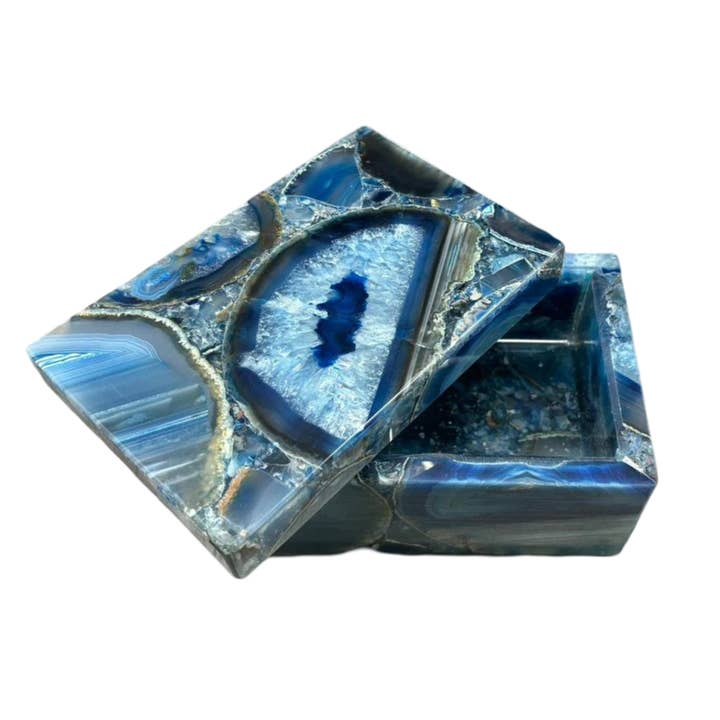 Blue Agate Jewelry Box African Agate Crystal Trinket Box for wholesale by Serein Wellness