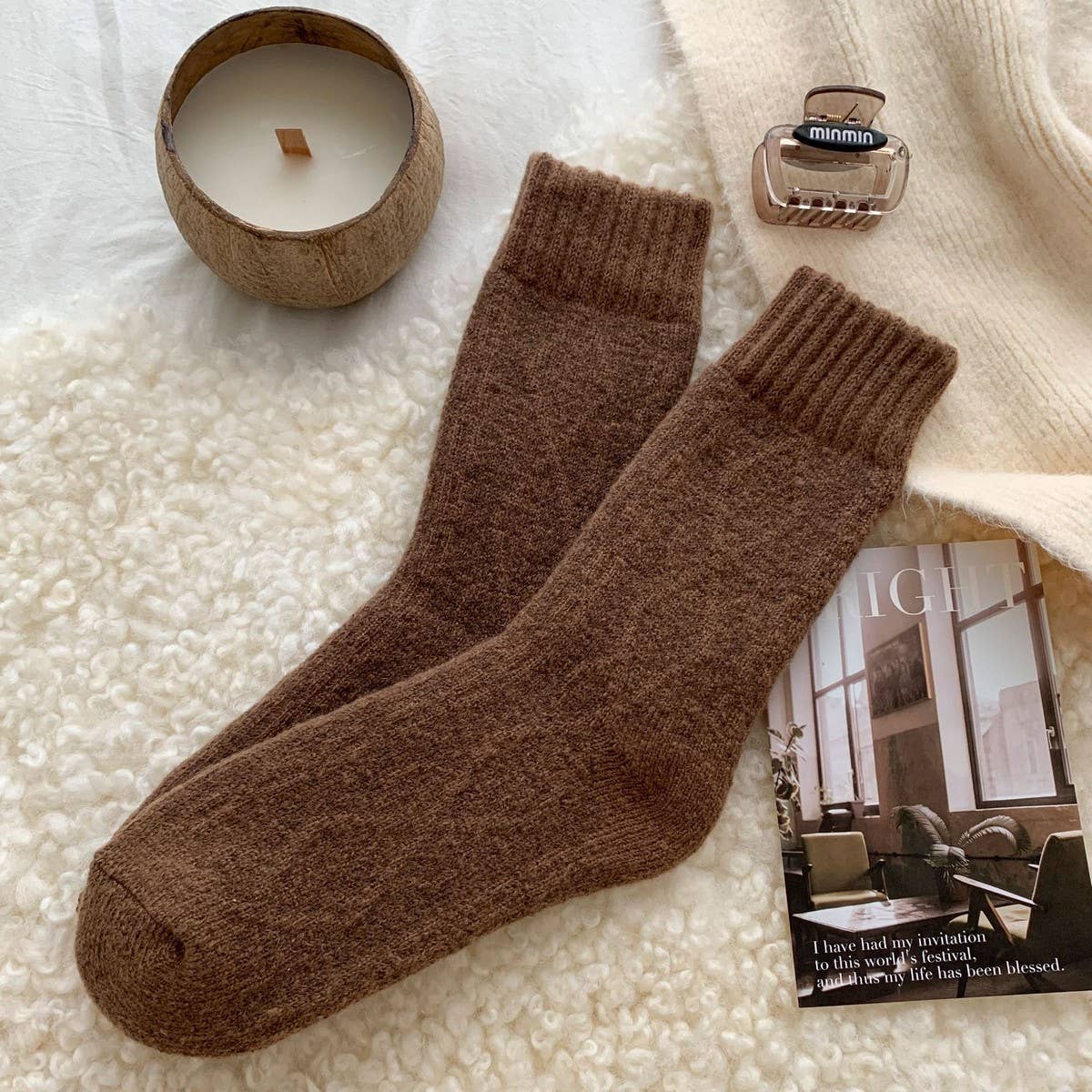 ACCITY - Wholesale Socks - Women's - Diamond Knit Socks Women Retro Warm Winter_CWMS028721