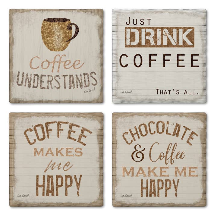 CounterArt/Highland Home/Thirstystone - Vente Sous-verre - Ensemble de 4 sous-verres à motifs assortis « Chocolate & Coffee »