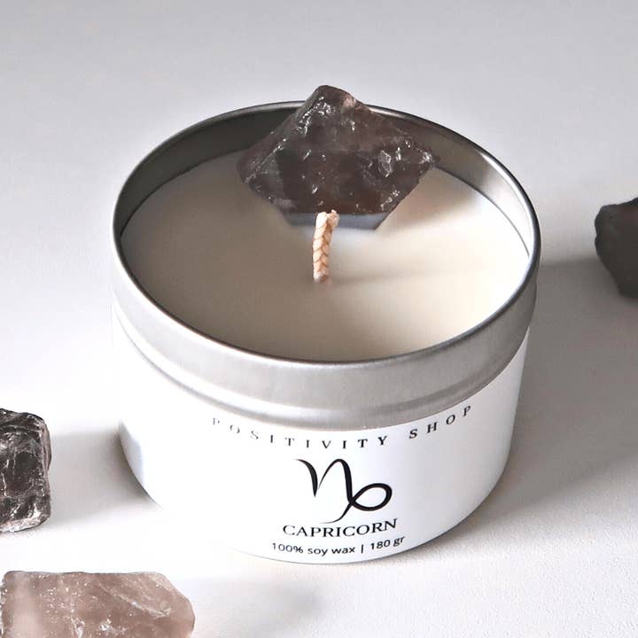 Capricorn Soy Wax Candle | Coconut Lime | Smoky Quartz for wholesale by Positivity Shop