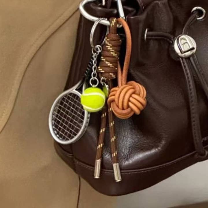Brown Simple Baseball Braided Rope Bag Charm DP25E934 for wholesale on Faire
