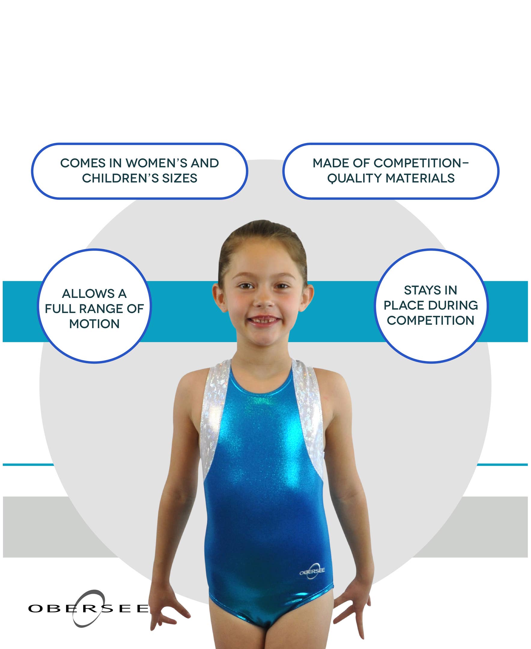 Obersee - Wholesale Lingerie Bodysuit - Women's - Girl's Gymnastics Leotard - Cross Back Turquoise3