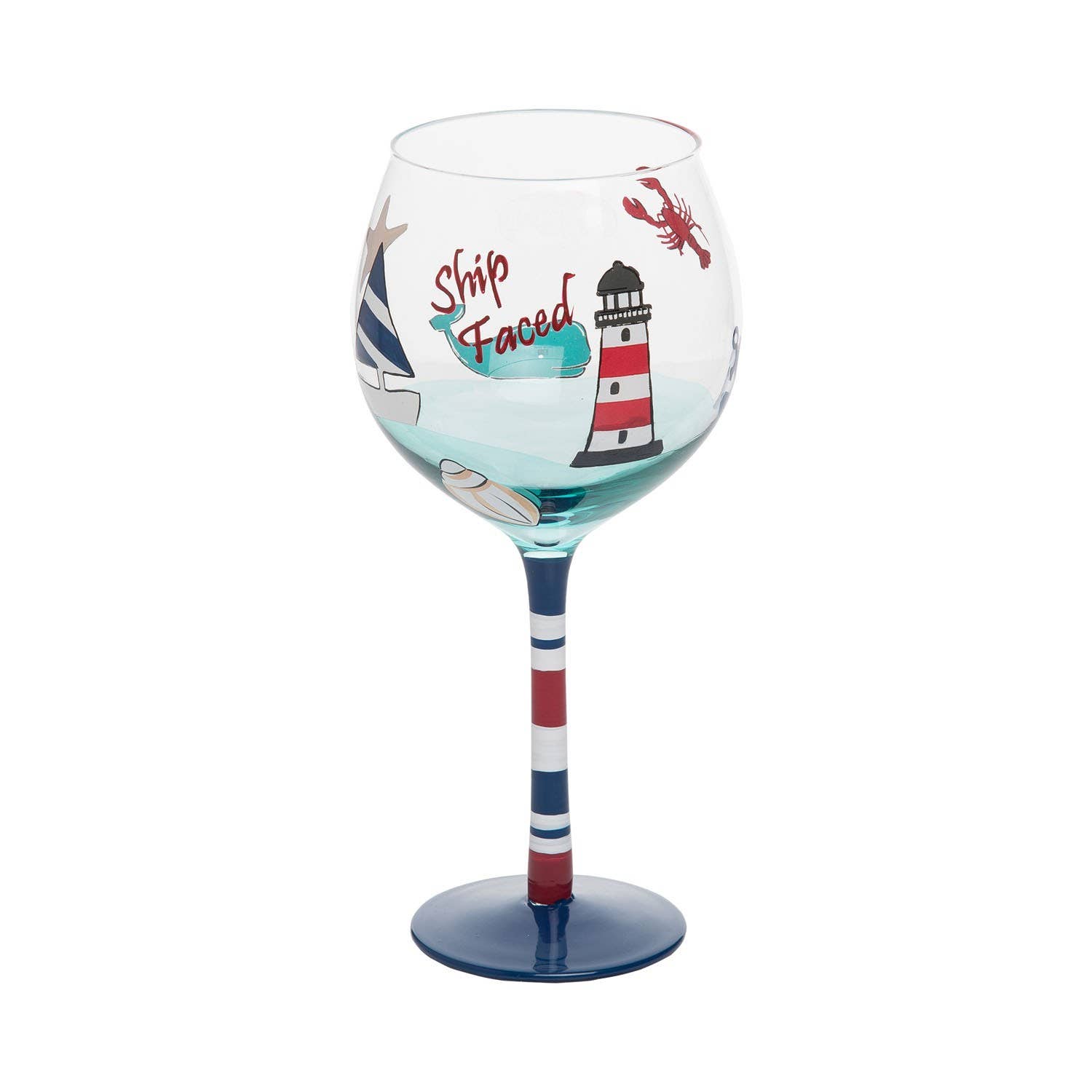 Beachcombers - Wholesale Wine Glass - SALE Lighthouse Harbor Painted Wine Glass
