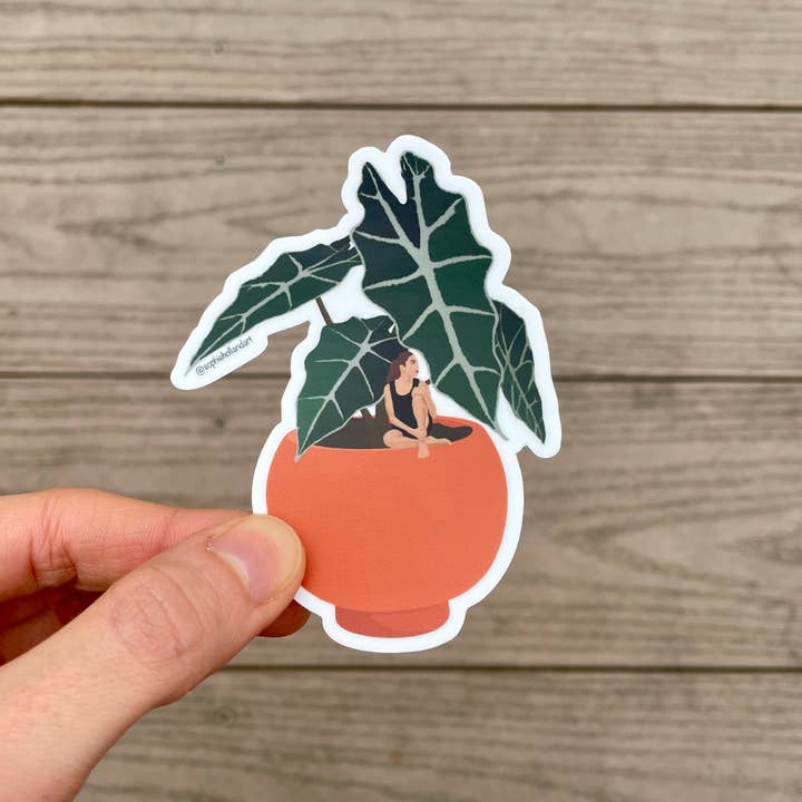 Alocasia Plant Girl Sticker for wholesale by Sophie Holland Art