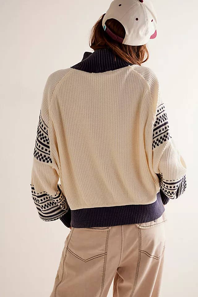 Rosa Clothing - Wholesale Knit Sweater - Women's - vintage stripe slouchy pullover high neck knit sweater1