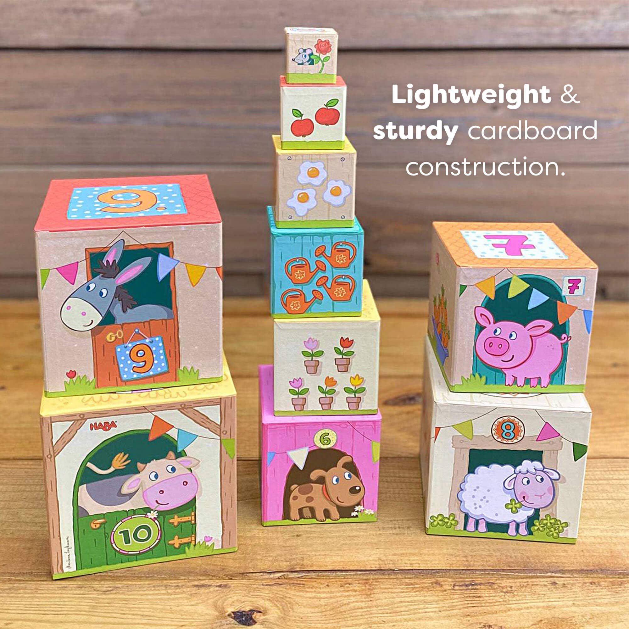 HABA USA - Wholesale Stacking Game - On the Farm Cardboard Stacking & Nesting Cubes3