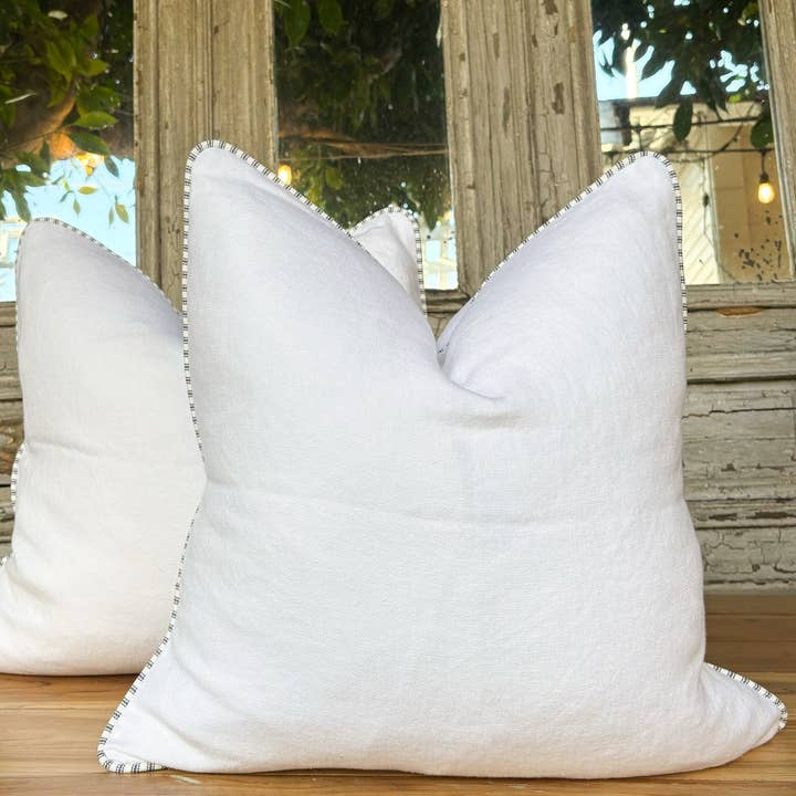 Blanche Pillow w/Navy Ticking piping for wholesale by Tumbleweed & Dandelion