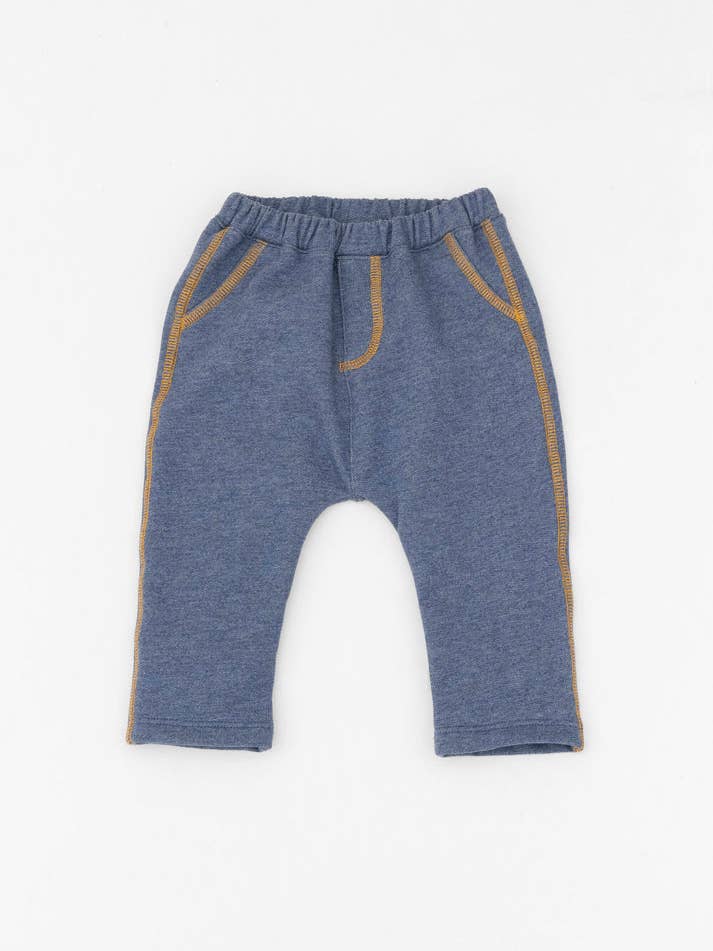 Pantalones sin cordones con costuras en contraste orgánico índigo para venta al por mayor de Kal Babies