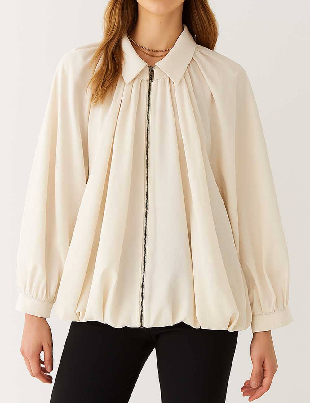 Sweetkama - Wholesale Jacket - Women's - Ladies Balloon Hem Bomber Jacket Zip Up Long Sleeves Coat4