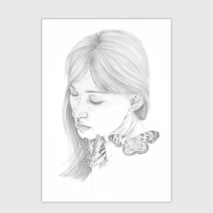 Butterfly A4 illustration giclee fine art print for wholesale by Kirsty McGill