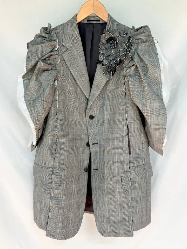 PUFF SLEEVES UPCYCLED PRINCE OF WALES BLAZER for wholesale by LOLADARLING