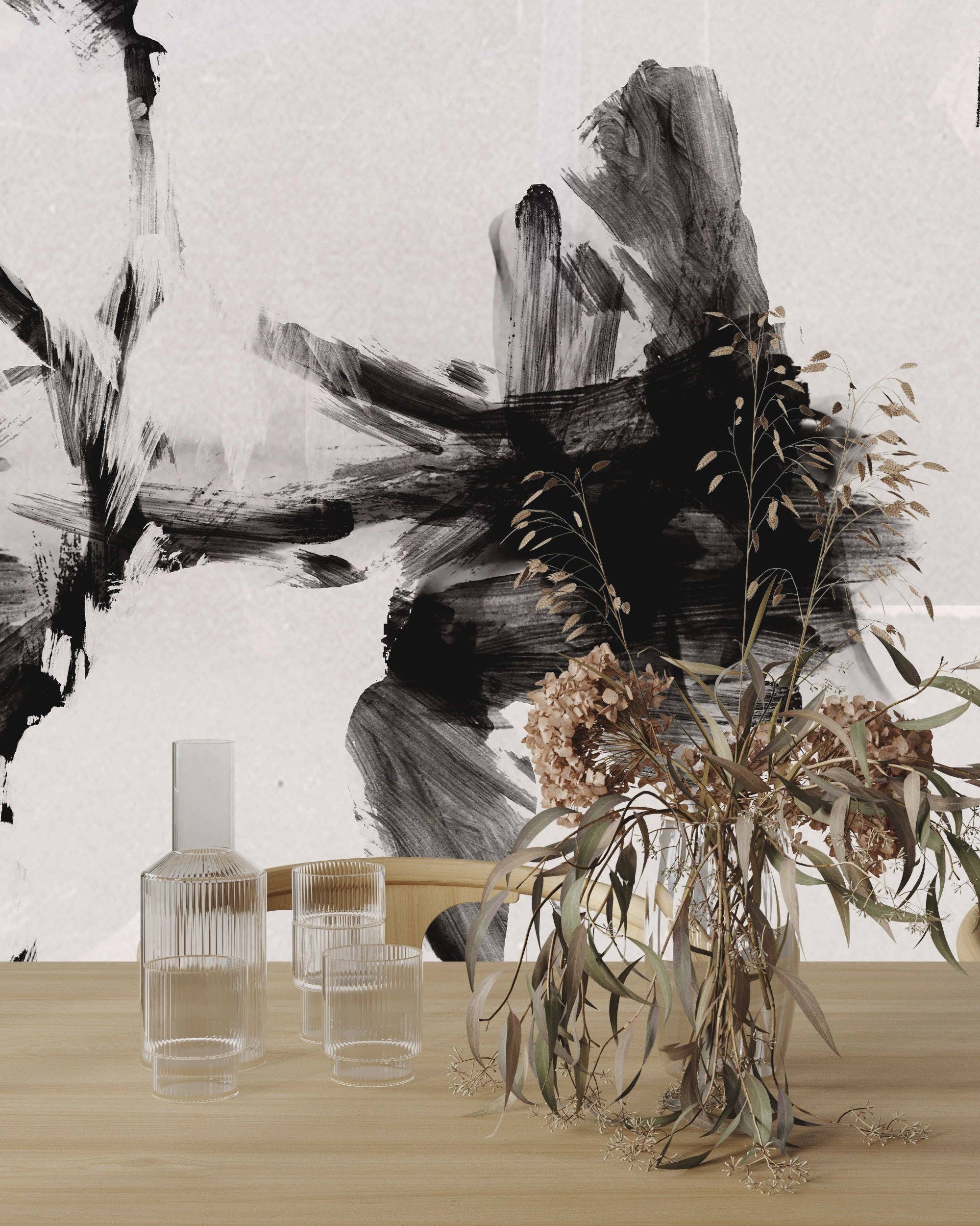 Wallpapers4Beginners - Wholesale Wallpaper - Carta da parati floreale astratta in bianco e nero0