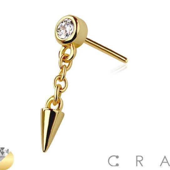 316L CHIRURGISCH STAAL DRAADLOOS INDRUKKEN HANGENDE SPIKE RONDE CZ voor wholesale door CRAVE