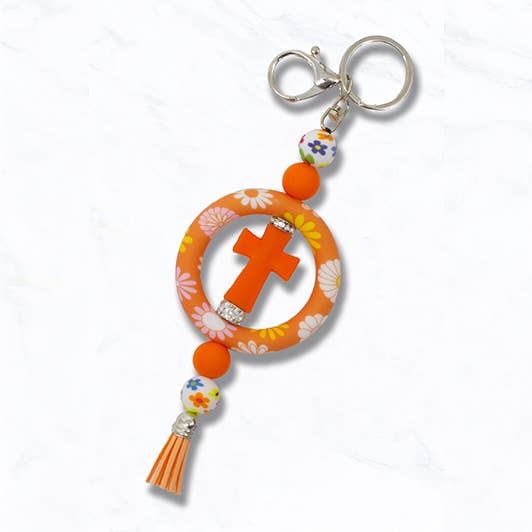Suzie Q USA - Wholesale Keychain - Women's - Faith & Western Print Cross Charm Keychain