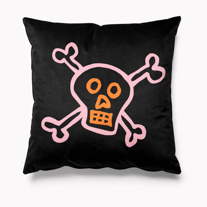 Halloween-Kissen Totenkopf & gekreuzte Knochen für den Großhandel von Kitsch Republic