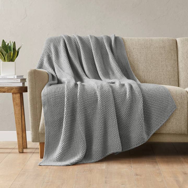 Ultra-Soft Knit Throw Blanket, Light Grey for wholesale by Olliix
