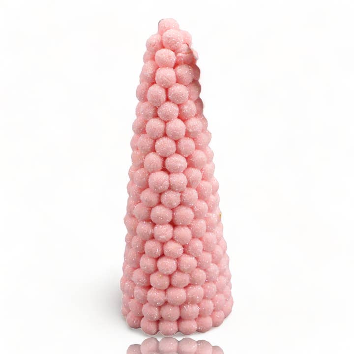December Diamonds - Wholesale Christmas Decoration - 12in Pink Pom Pom Tree Cone