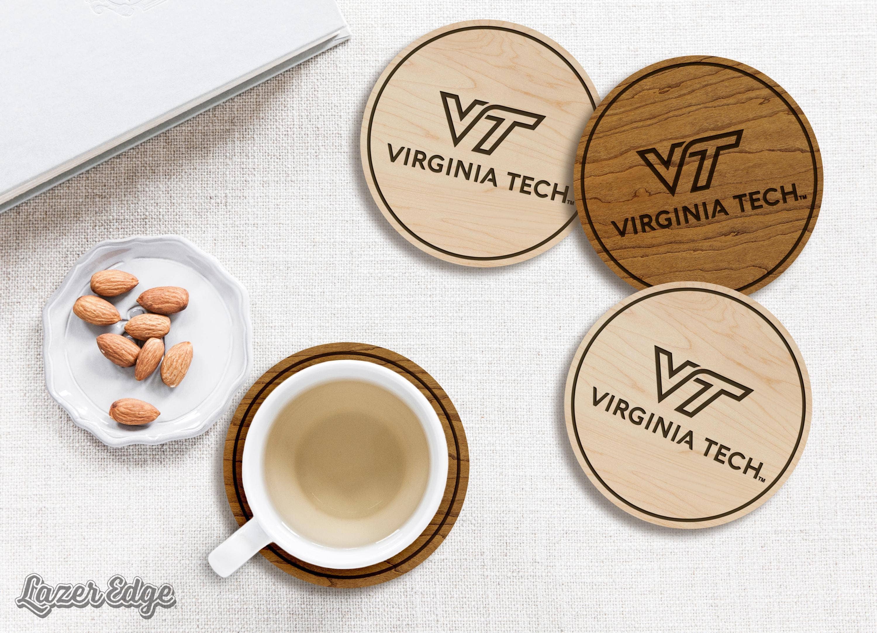 LazerEdge - Wholesale Coasters - Virginia Tech University Academic Mark Coaster – Crafted from Cherry or Maple Wood – Virginia Tech Hokies2