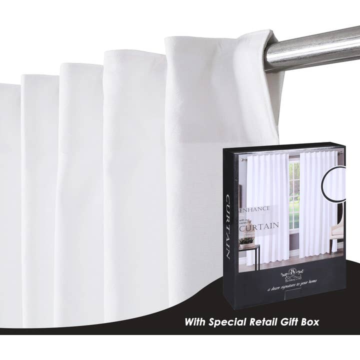 White Cotton Tab Top Curtain, Long Drapes, 50x84- (Set of 2) for wholesale on Faire