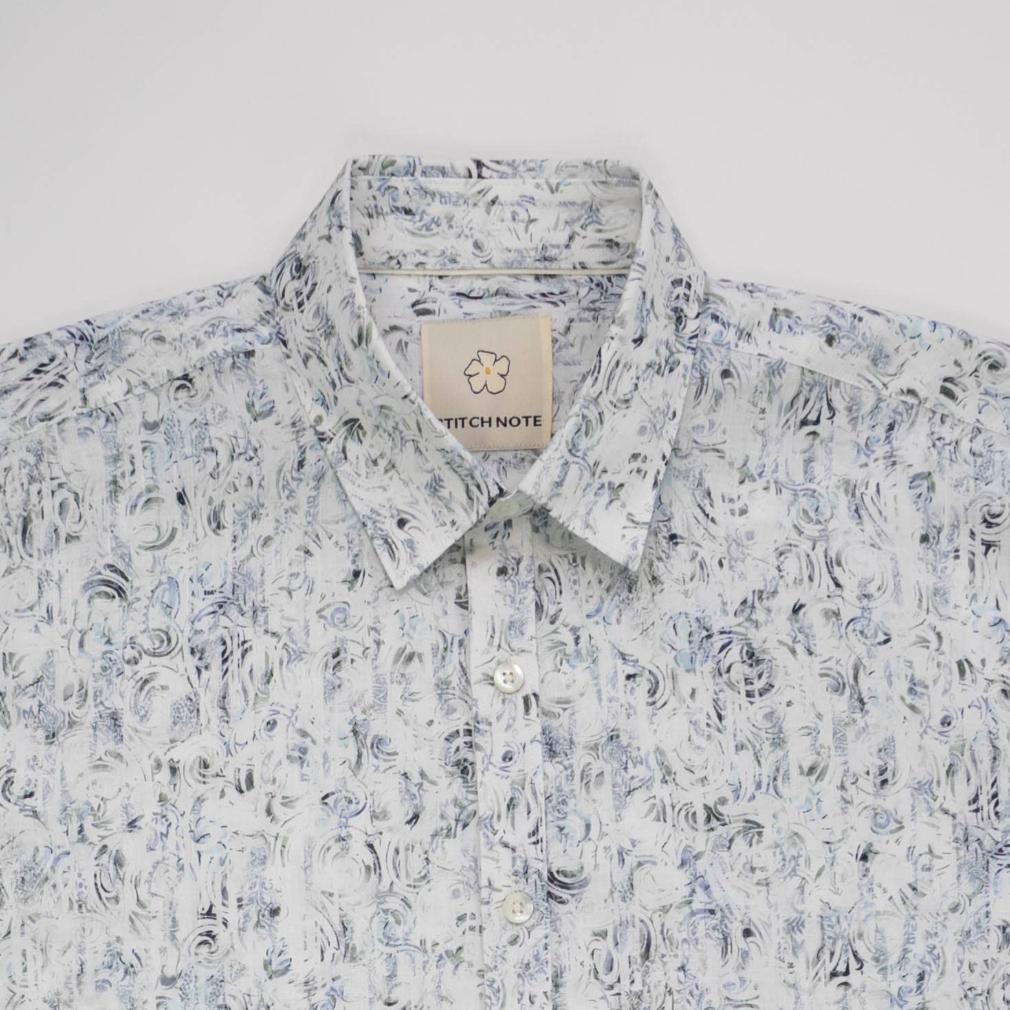 Stitch Note - Wholesale Button Down Shirt - Men's - Abstract Swirl Linen Print Shirt1