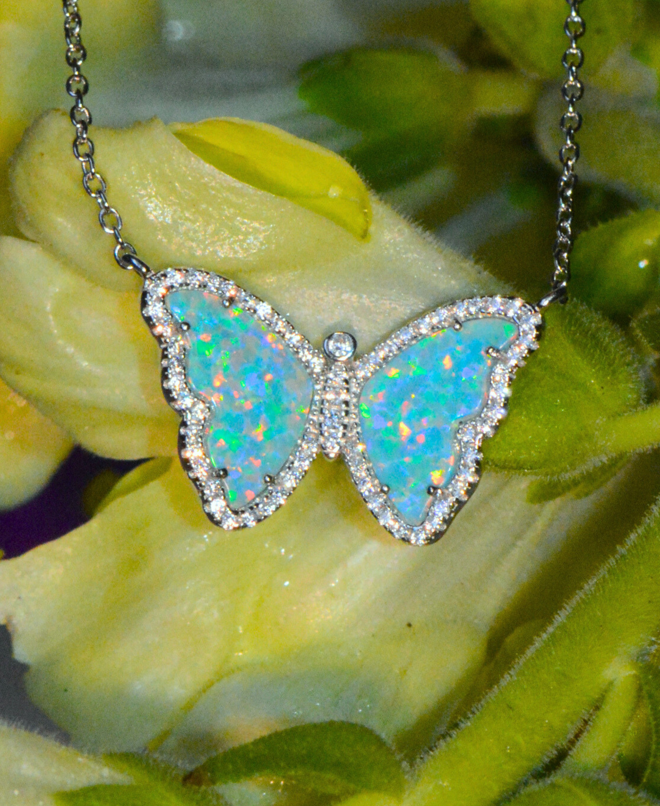 Kamaria Jewelry - Wholesale Pendant/Charm Necklace - Opal Butterfly Necklace With Crystals45