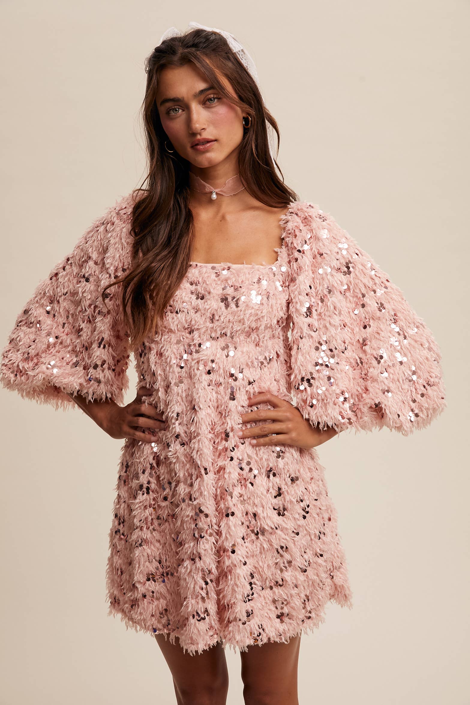 Listicle – Vestido - Mulher por atacado – Vestido Mini com Franjas de Lantejoulas LD14683