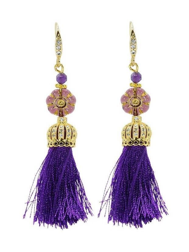 Amethyst Gemstone Gold Belle Tassel Earrings for wholesale by Rosie Fox