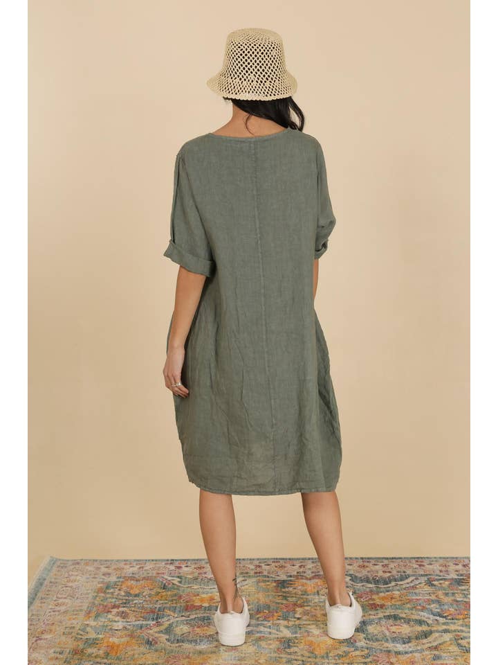 la maison des fibres naturelles - Wholesale Dress - Women's - Round neck dress in 100% linen 676150