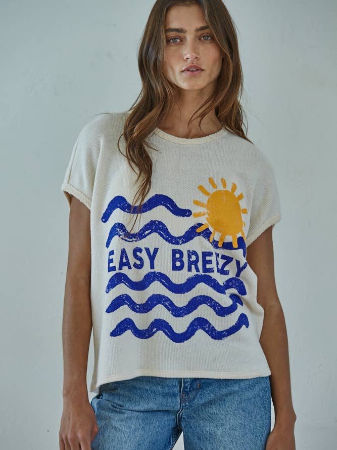 RJ3560 | Knit Cotton Modal Spandex Textured Print Top for wholesale by By Together