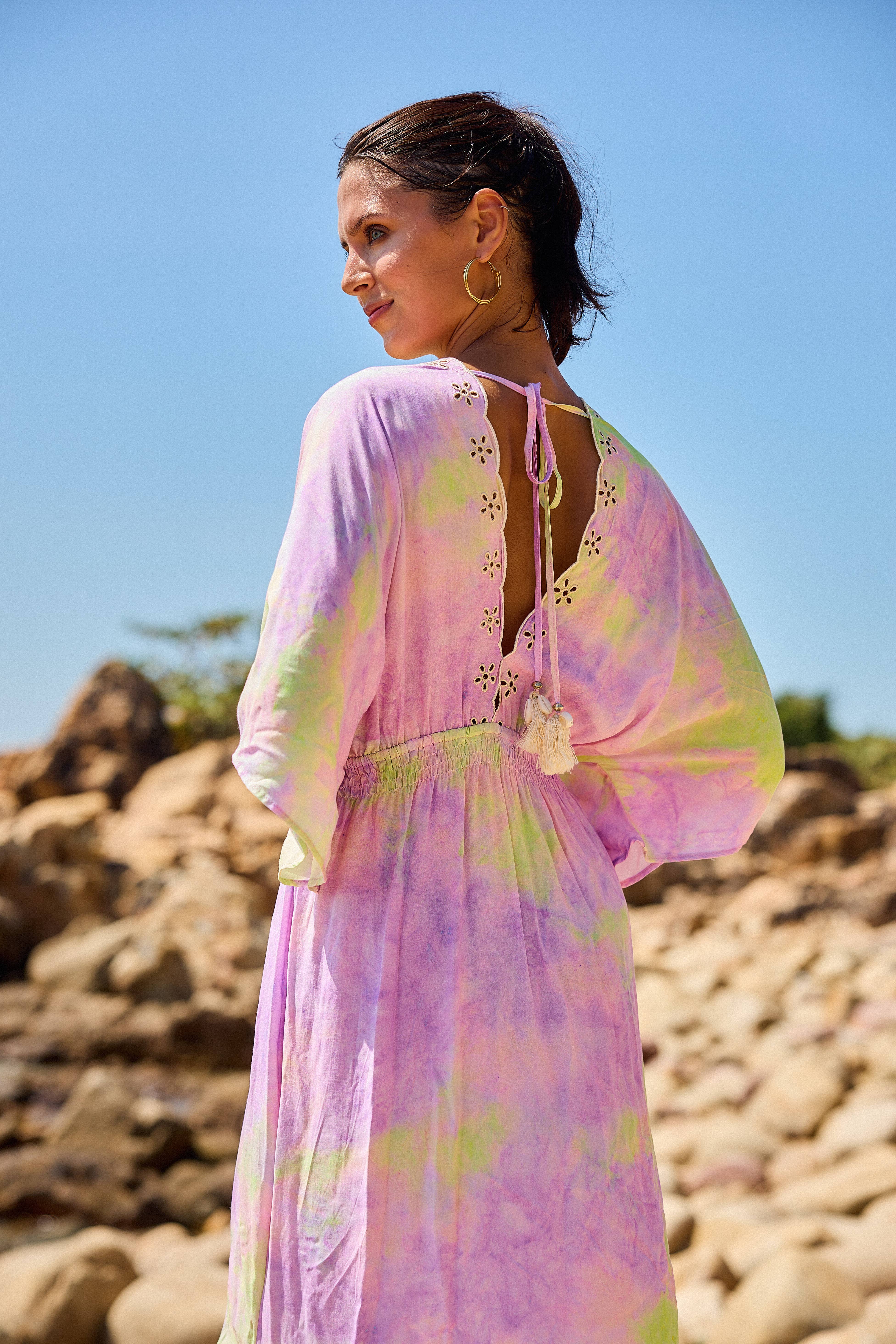 LILAC Maxi long dress with floral embroidery, V-neckline in front for wholesale on Faire5