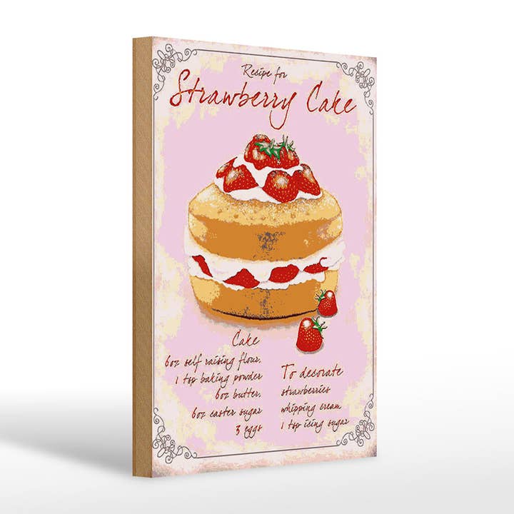 Panneau en bois Cuisson 20x30 cm Recette Gâteau aux fraises Panneau pour la vente par Femer