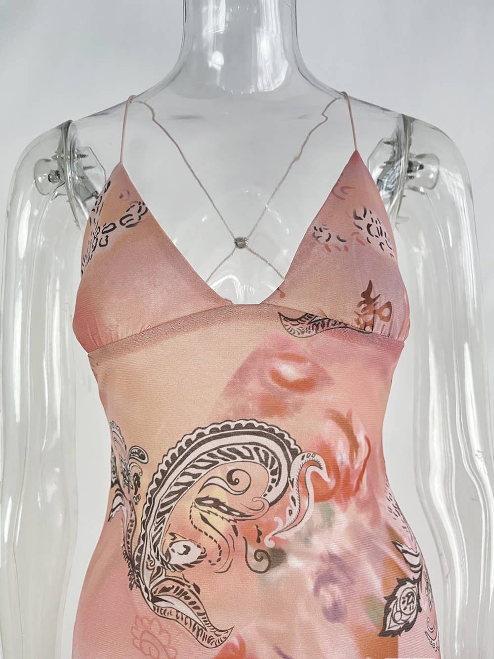 HIDDENBRAND - Wholesale Dress - Women's - Boho unique print sheer Mesh Butterfly Back Maxi Dress3