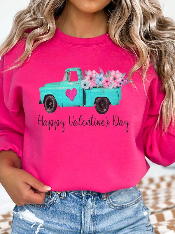 Happy Valentine's Day Pink Heart Truck Sweatshirt 687224 for wholesale by Cali Boutique Wholesale