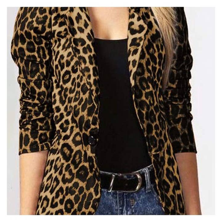 kycozy - Vente Blazer – femme - Blazer à manches longues à imprimé léopard avec col à revers3