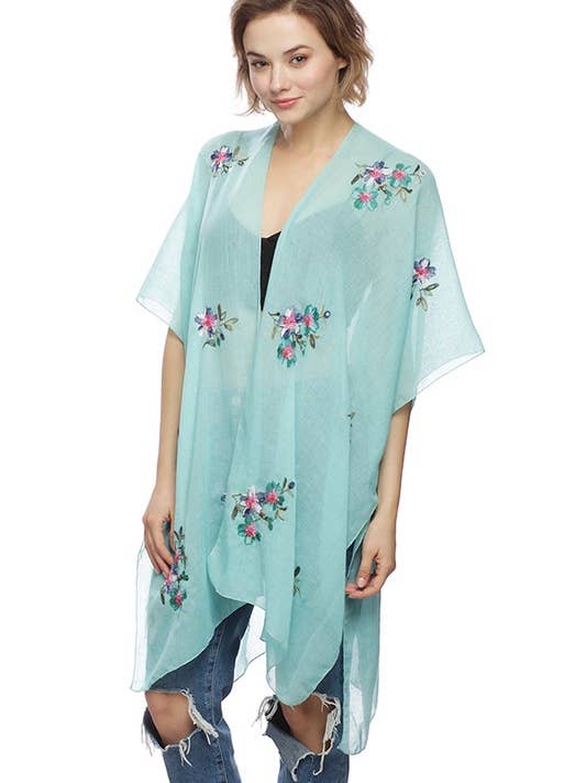 Floral Embroidery Ruana - Elegant Design for wholesale by Suzie Q USA