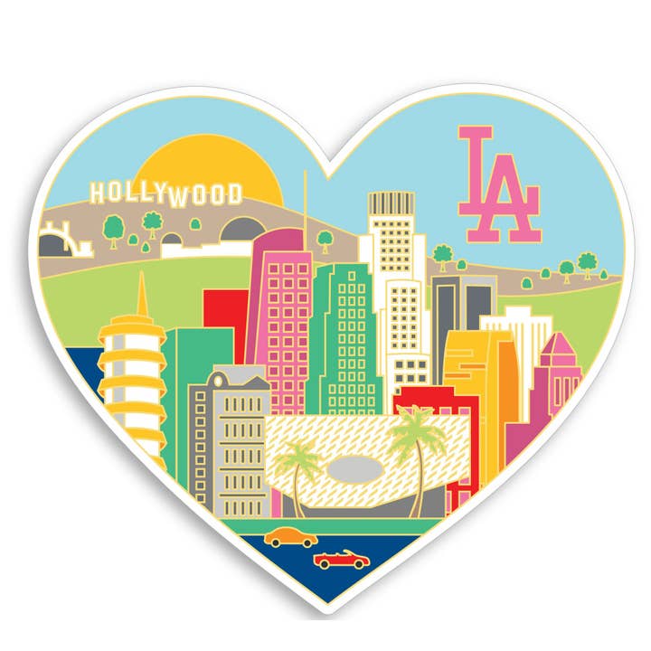 Autocollant découpé en forme de cœur de la ligne d'horizon de Los Angeles pour la vente par THE FOUND