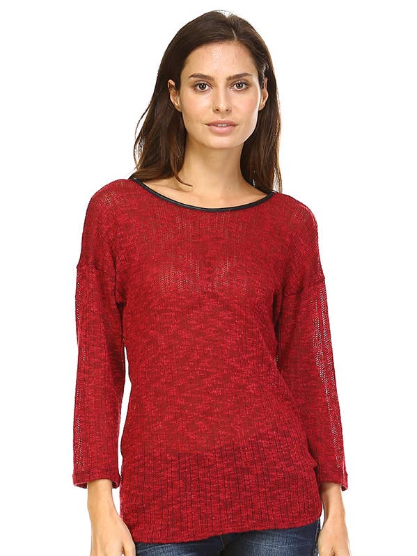 Long sleeve black scoop neck lining top for wholesale by Urban X Apparel