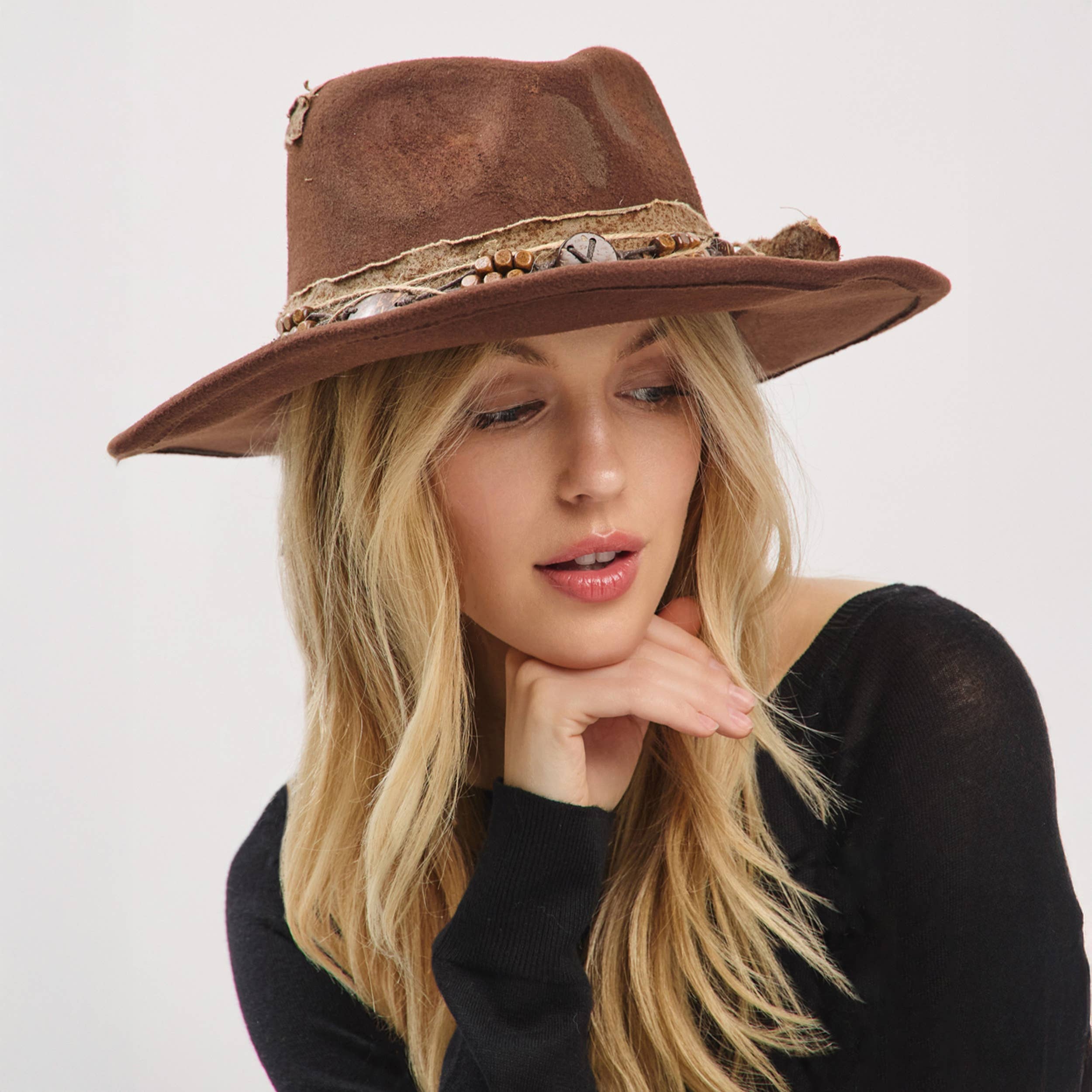 Hana - Wholesale Cowboy Hat - Women's - Rustic Cowgirl with Feather Fedora Hat6