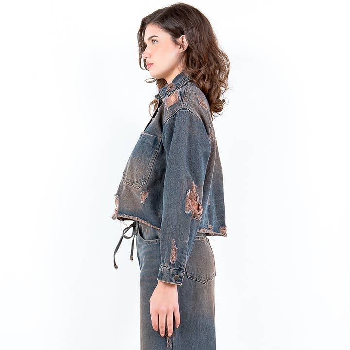 American Bazi - Wholesale Denim Jacket - Women's - DIRTY WASHING DENIM JACKETS-RJK306981