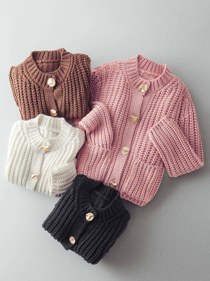 Chunky Gold Button Ribbed Knit Cardigan for wholesale by Urban Daizy